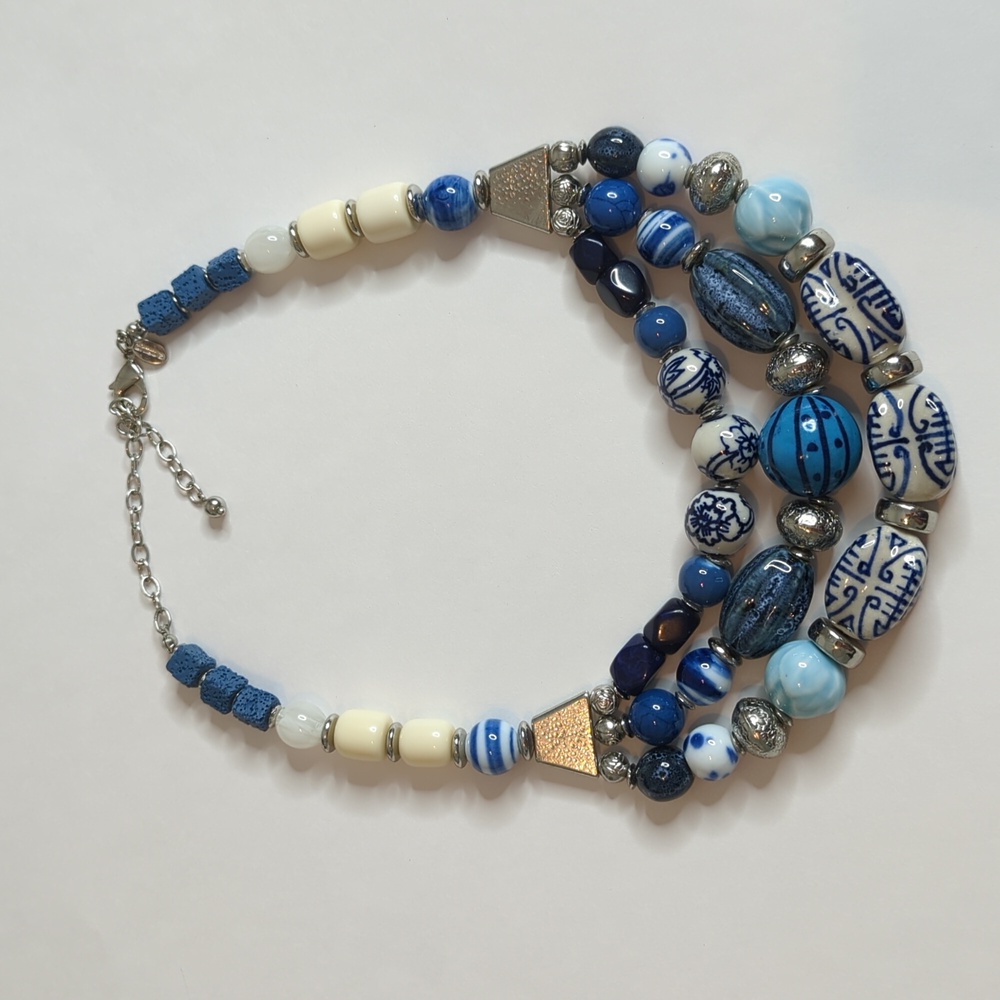 Blue and White Chunky Necklace by Chico's Beaded Bib